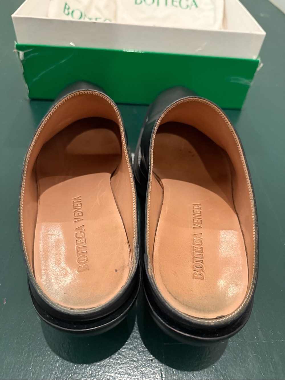 RARE Bottega Veneta Black Leather Square Toe Mules Mens/Womens Size 40 - Picture 13 of 14